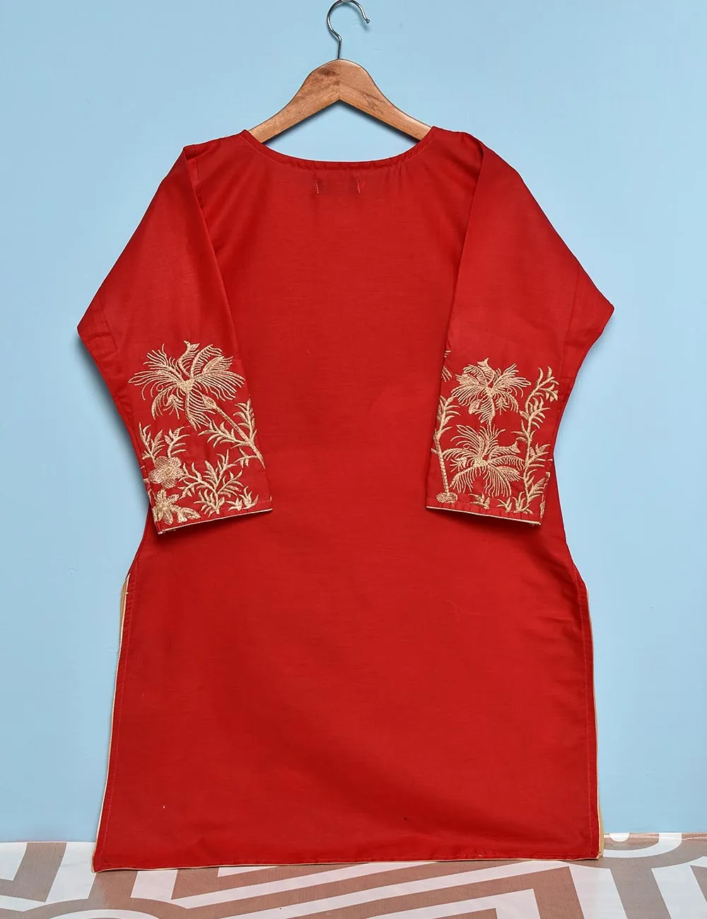 Cotton Embroidered Stitched Kurti - Exotic Shrubs (TS-028B-Red)