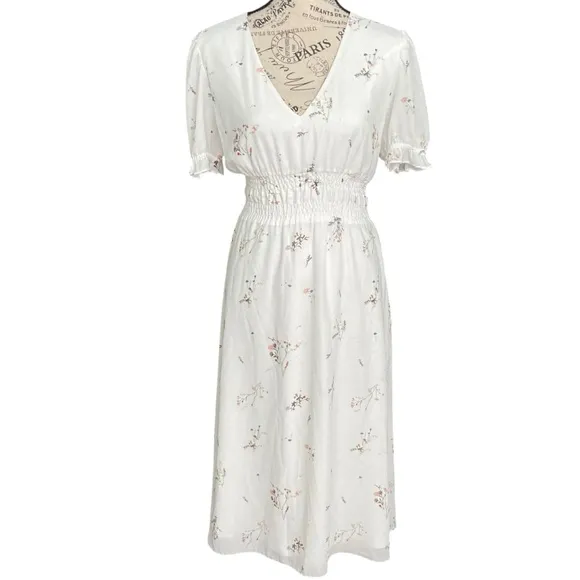 Gianni Bini Midi Floral Ruffle Puffy Sleeve Dress in Size Large