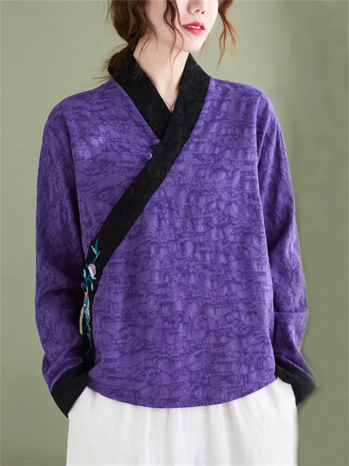 Women's Ethnic Style Floral Embroidery Vintage Shirt